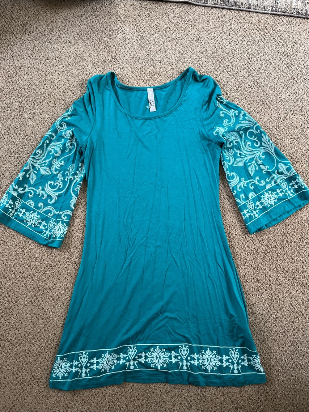 Women’s Teal Embroidered Sleeve Tunic Top